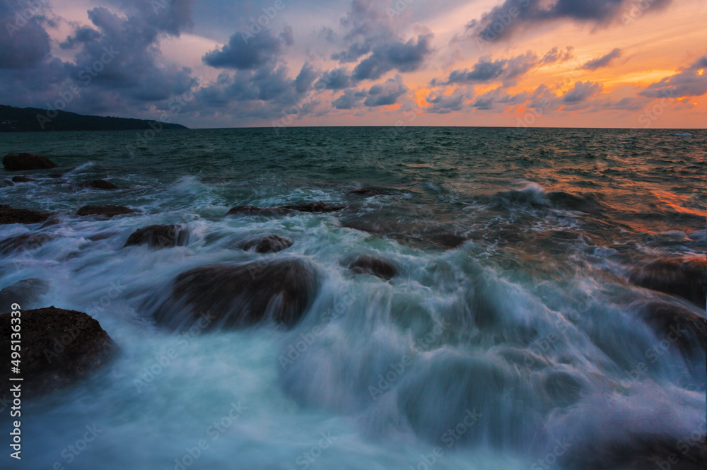 Colorful tropical beach at sunset