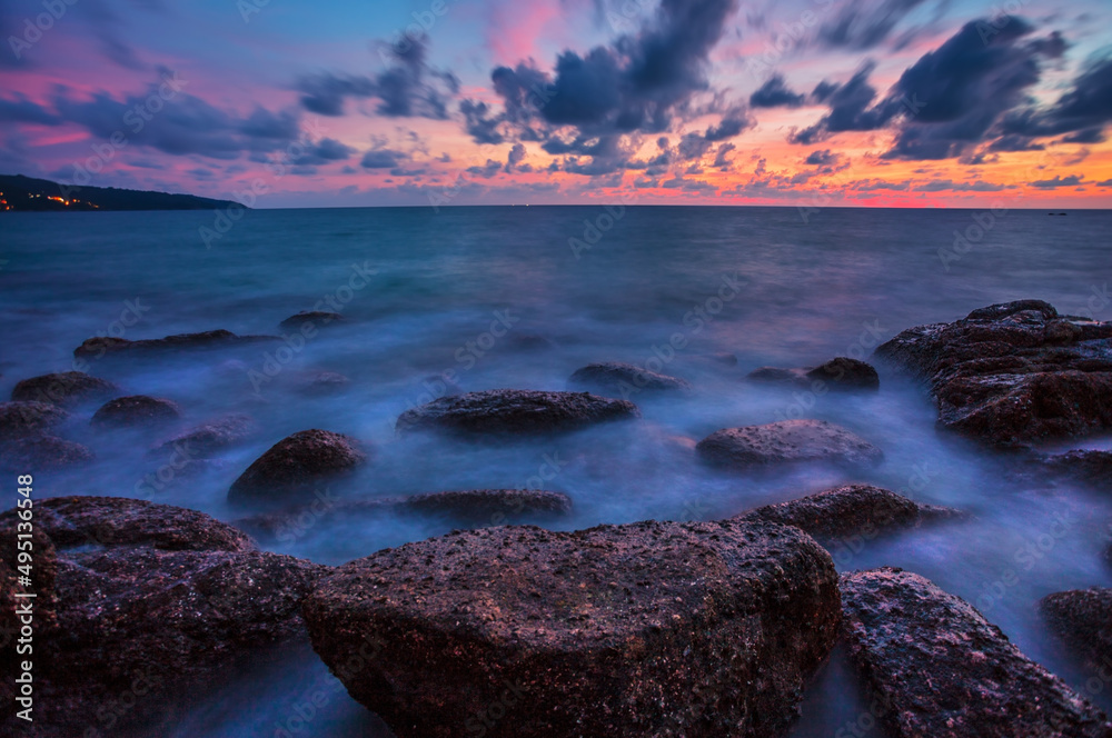 Colorful tropical beach at sunset