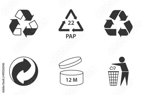 Recycle and  packaging icon set. The universal recycling symbols. Vector illustration.