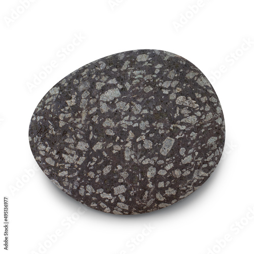 Pebble. Smooth gray sea stone isolated on white background with shadows, clipping path for isolation without shadows on white