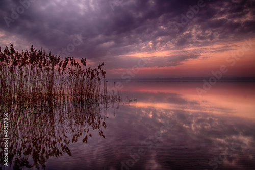 Sunrise over a lake in Silesia