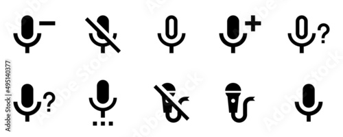 Collection of microphone icons. Black flat icon set isolated on white Background