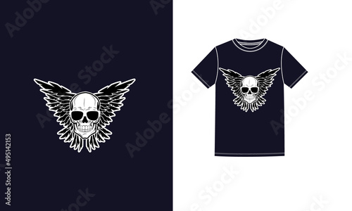 Skull with wings vintage t-shirt design Royalty Free Vector