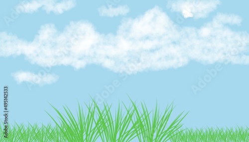 Fototapeta Naklejka Na Ścianę i Meble -  green grass, sky, white clouds icon graphic template abstract background