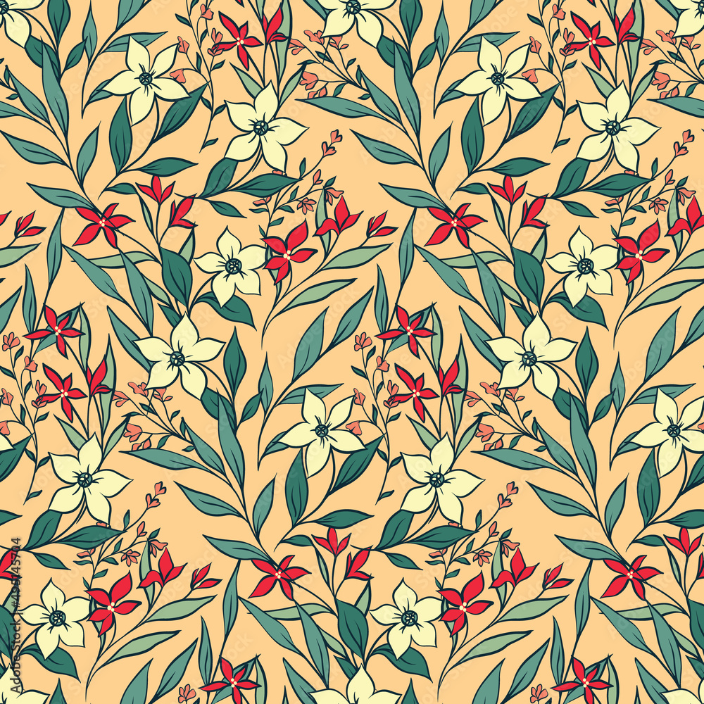 Delicate floral print in vintage style. Ornate seamless pattern ...
