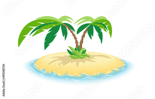 Island with two palm trees and sand isolated on white background. Vector illustration