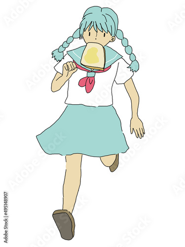 パンをくわえて走る少女のキャラクター