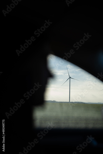 visible wind farms from the car window - environmental awareness