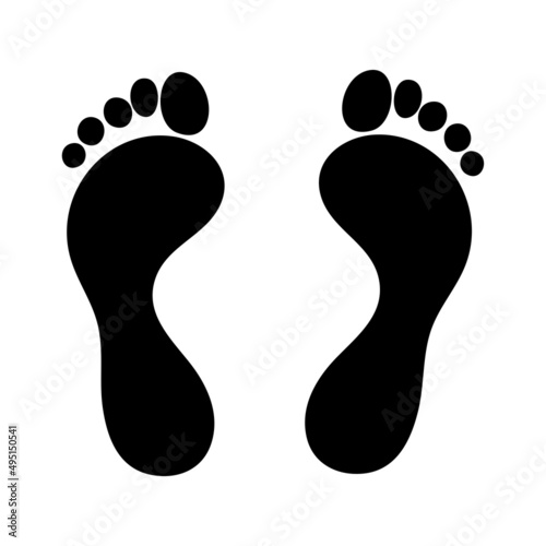 Human footprint black on white, foot and toes finger print, trace
