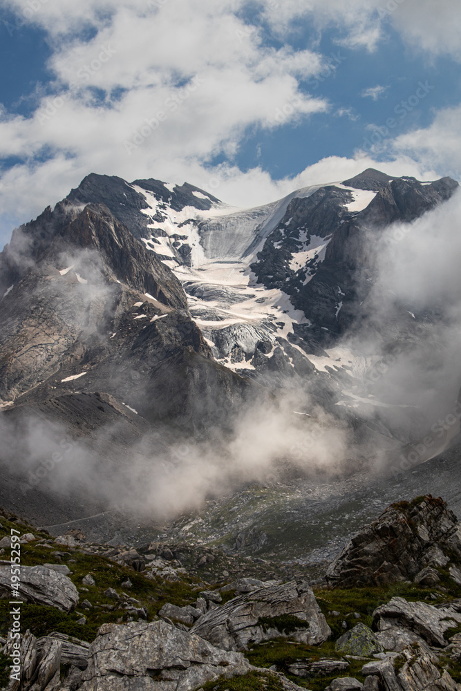 Mountain and glacier landscape in the French Alps at Pralognan