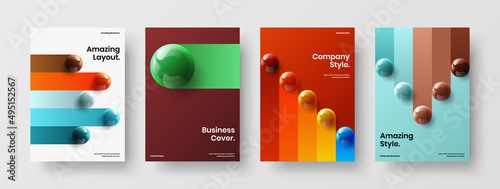 Geometric booklet vector design illustration collection. Creative 3D balls cover layout bundle.