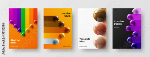 Unique realistic spheres company identity concept bundle. Isolated corporate cover design vector illustration set.