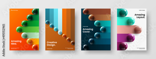 Abstract corporate brochure vector design layout set. Simple realistic spheres book cover template collection.