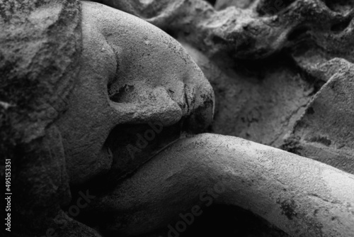 Sleeping Olympic goddess of love and beauty in antique mythology Aphrodite (Venus) Fragment of ancient statue.