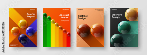 Clean annual report A4 design vector template collection. Creative realistic balls flyer illustration bundle.