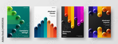 Bright 3D balls leaflet template bundle. Trendy presentation A4 design vector concept composition.
