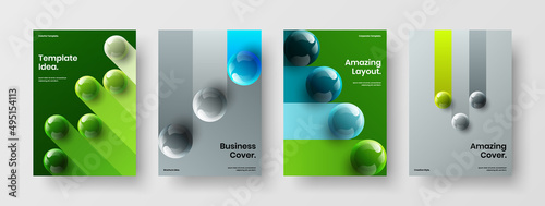 Fresh book cover design vector template composition. Multicolored realistic balls corporate identity illustration bundle.