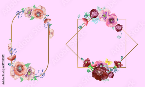 FLOWER FLORAL HAND DRAWING FRAME WEDDING INVITATION