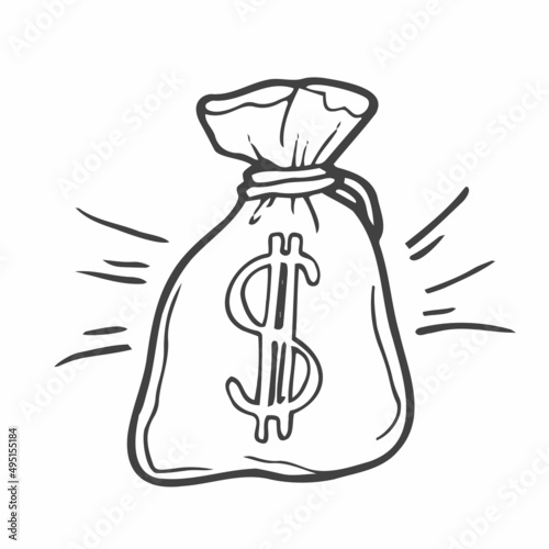 sack money bag with dollar sign symbol with doodle hand drawn style. sketch concept for business and finance icon vector illustration