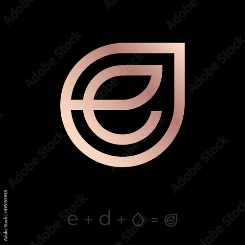 Letter C and D like drop. C and D monogram consists of gold elements. Luxury goods emblem.
