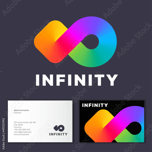 Infinity logo, like rainbow ribbon. Infinity abstract emblem. Identity and business card.