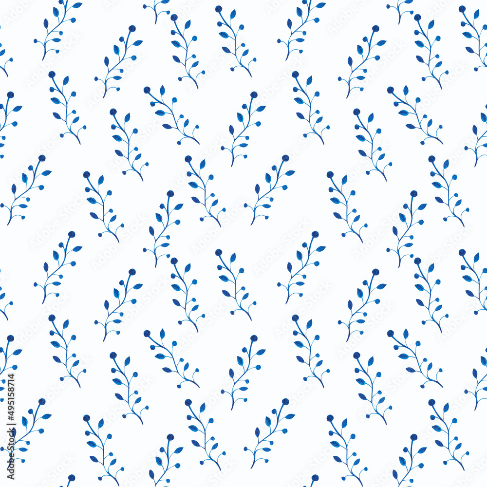 Watercolor seamless pattern of leaves