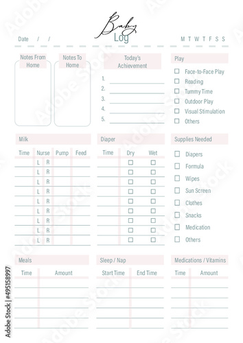 Baby log for daily activity 