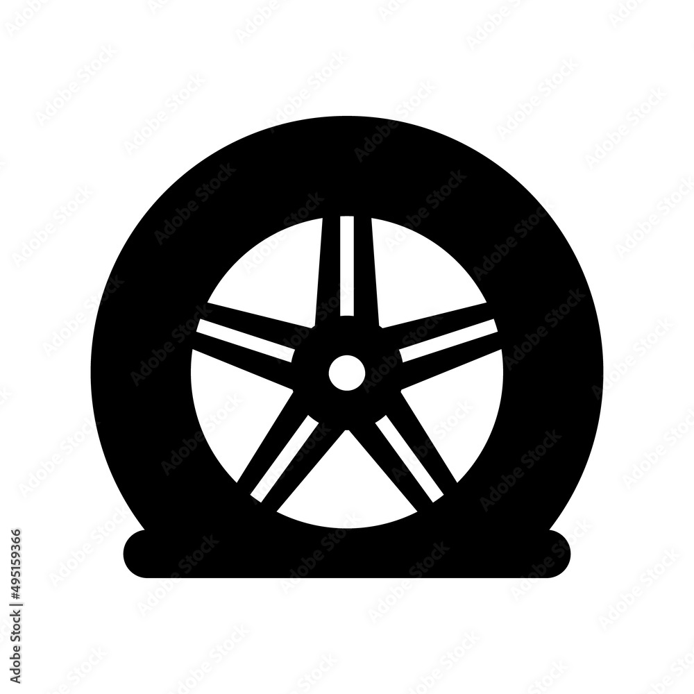 Flat tire icon. Vector illustration of broken tyre symbol. Car wheel with rim. Flat tire icon. Vector illustration of broken tyre symbol. Car wheel with rim.