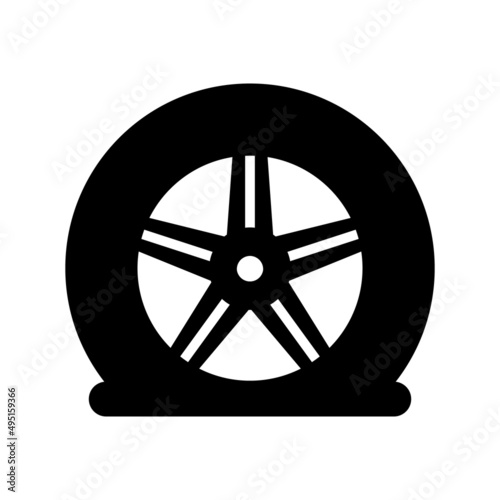 Flat tire icon. Vector illustration of broken tyre symbol. Car wheel with rim.