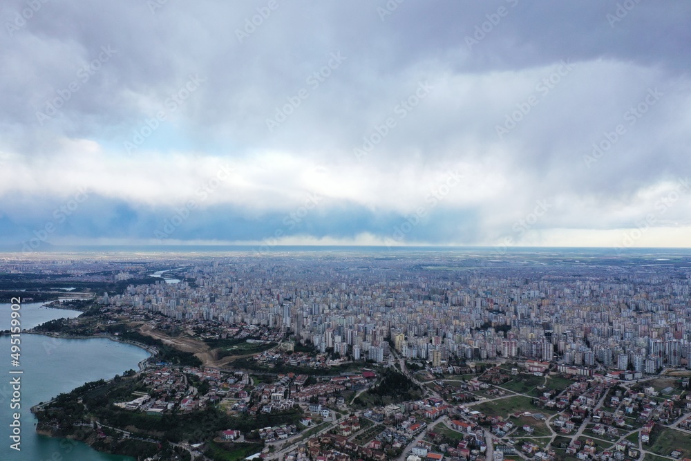 aerial view of city and sea