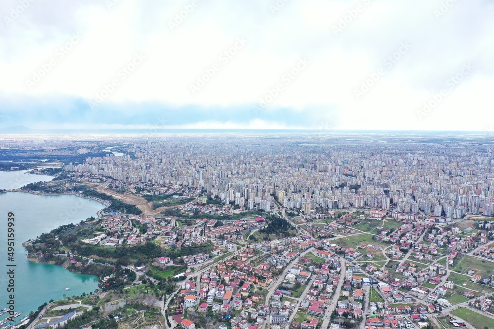 aerial view of city and sea