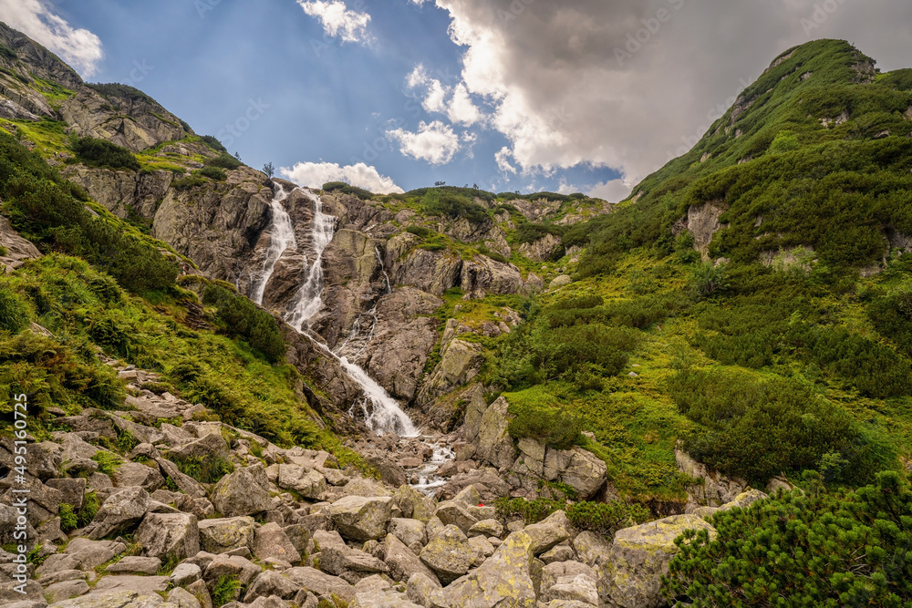 Zakopane, Poland : Siklawa waterfall or Wielka Siklawa in the High Tatras, on the Roztoka stream. It falls from the pond wall separating valleys of Pieciu Stawow Polskie and Roztoki.