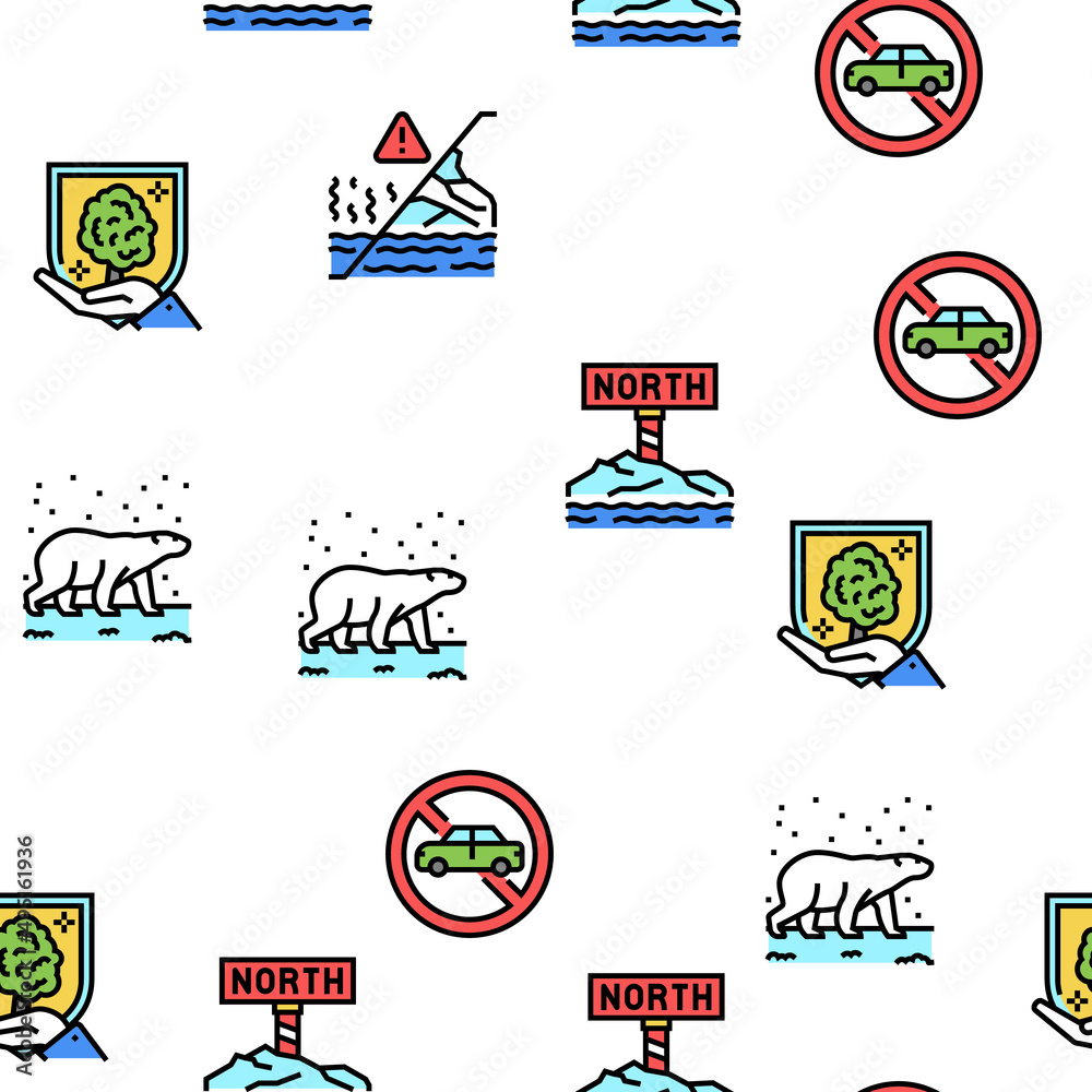 Climate Change And Eco Problem Vector Seamless Pattern Thin Line Illustration