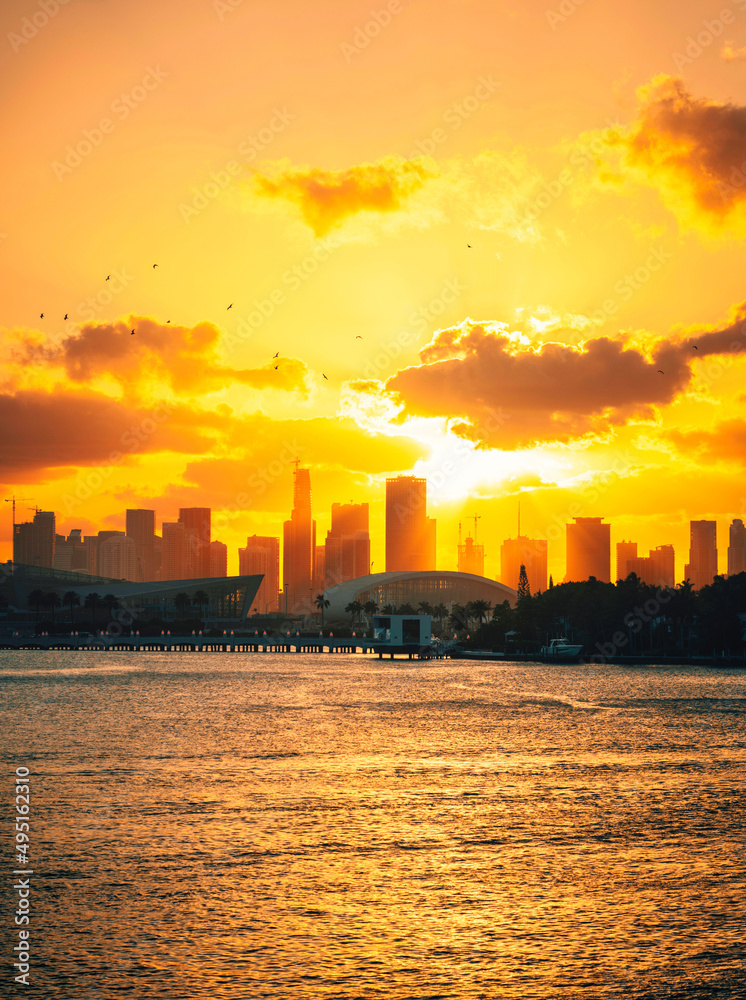 sunset in Miami skyline florida