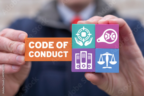 Concept of code of conduct. Ethics and respect in working collective.