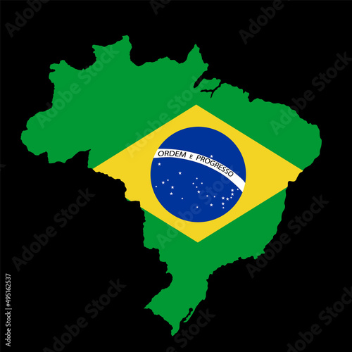 Green Brazil map flag vector silhouette illustration isolated on black background. South America country. Brazil flag.