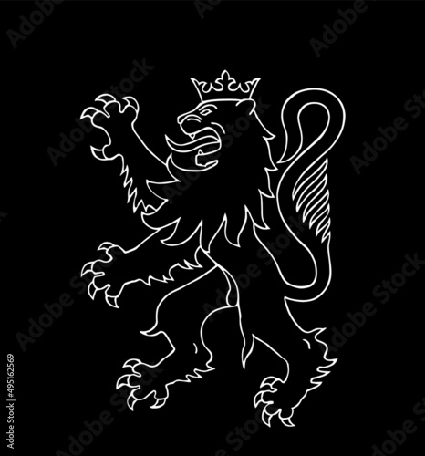 Heraldic wild lion silhouette vector illustration isolated on black background. Burgundy coat of arms element, France region Bourgogne province. Franche Comte coat of arms symbol.