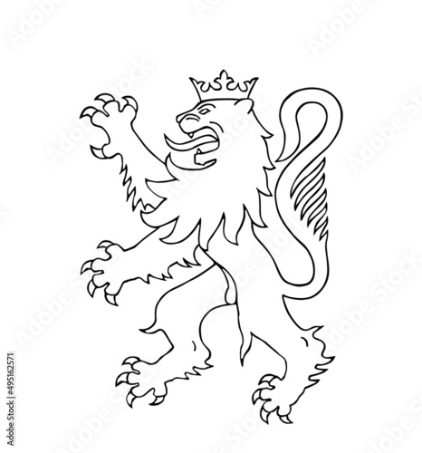 Heraldic wild lion silhouette vector illustration isolated on white background. Burgundy coat of arms element, France region Bourgogne province. Franche Comte coat of arms symbol.