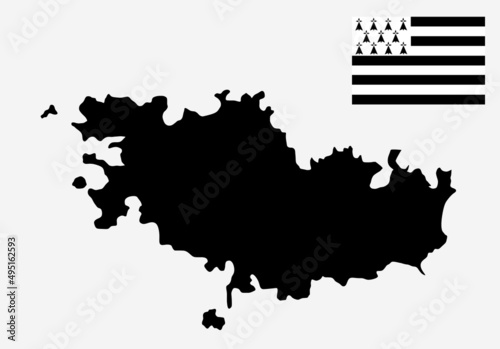 France region Brittany map and flag vector silhouette illustration isolated on white background. French Brittany map flag. France territory.