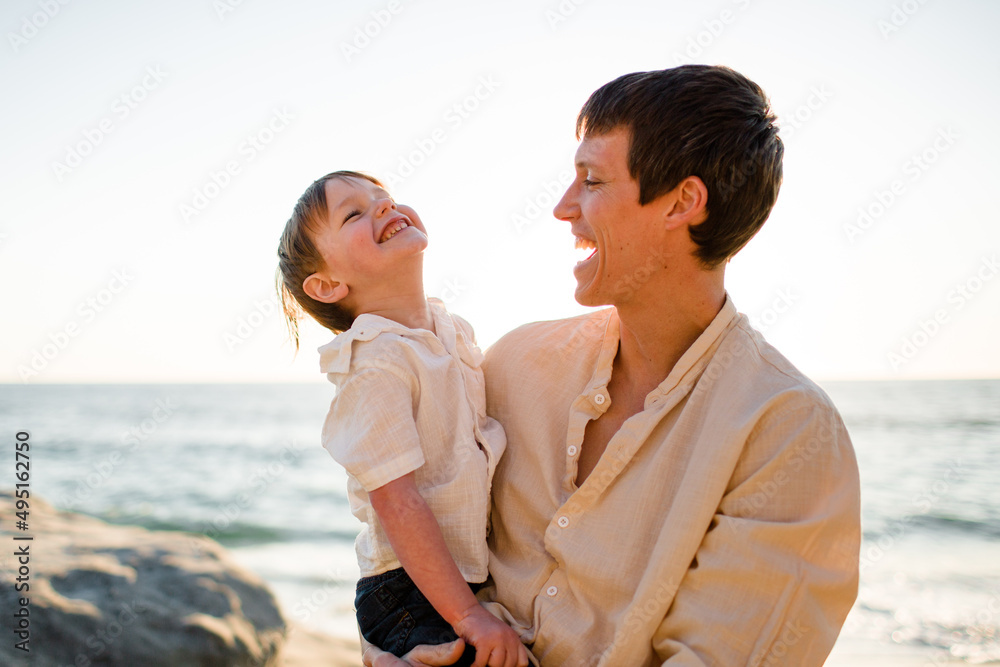 Father & Son Laughing on Beach in San Diego Father & Son Laughing on Beach in San Diego