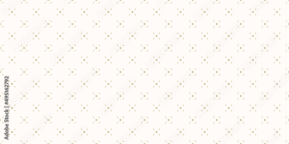 Vector golden minimalist background. Simple geometric seamless pattern with tiny diamond shapes, rhombuses, crosses. Subtle gold and white abstract texture. Elegant luxury design for decor, wallpapers - obrazy, fototapety, plakaty 