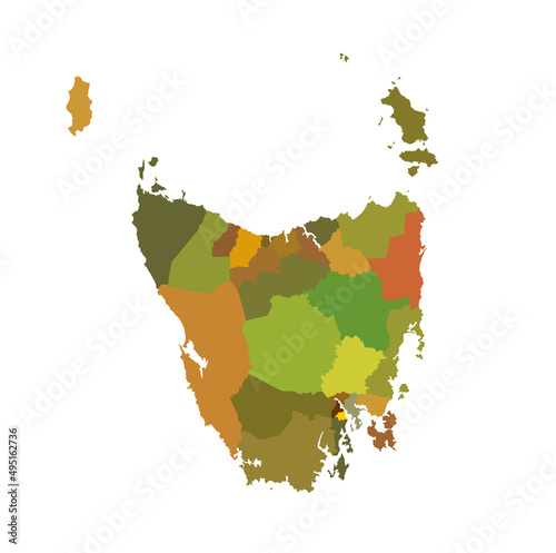 Tasmania map vector silhouette illustration isolated on white background. Part of Australian continent territory symbol. Country in Australia, United Kingdom in Oceania. Commonwealth.