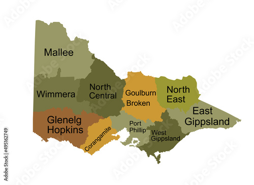 Victoria map vector silhouette illustration isolated on white background. Australian continent territory symbol. Country in Australia, part of United Kingdom in Oceania.