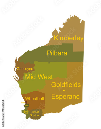 Western Australia map vector silhouette illustration isolated on white background. Australian continent territory symbol. Country in Australia, part of United Kingdom in Oceania.