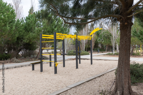 Outdoor sports area at Parque Linear Ribeirinho Estuário do Tejo in Póvoa de Santa Iria, Portugal