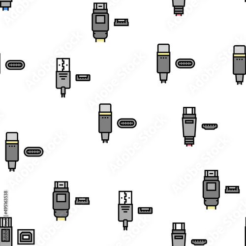 Usb Cable And Port Purchases Vector Seamless Pattern Thin Line Illustration