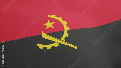 National flag of Angola waving original size and colors 3D Render, Republic of Angola flag textile, Popular Movement for the Liberation of Angola MPLA photo
