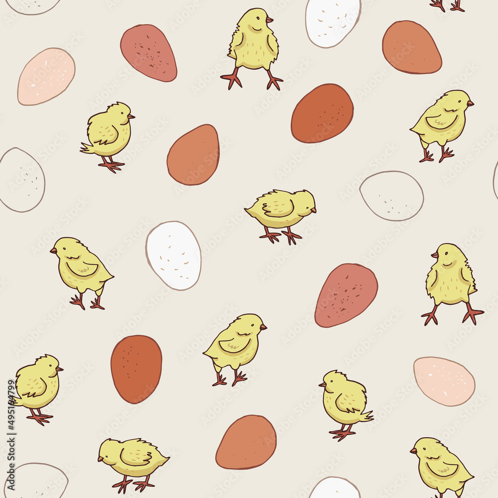 Easter eggs and baby chicken vector seamless pattern Easter eggs and baby chicken vector seamless pattern