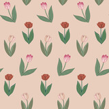 Tulips flowers vector seamless spring pattern