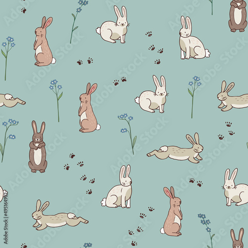 rabbits animals seamless vector pattern